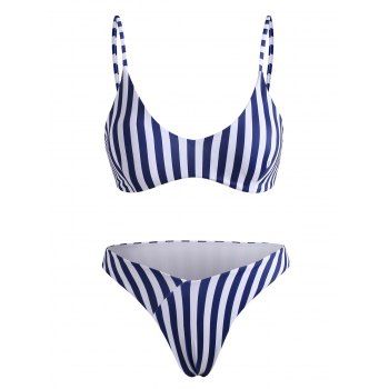 

Striped High Cut Cami Bikini Swimwear, Blue