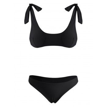 

Tie Shoulder Scrunch Butt Tank Bikini Swimwear, Black