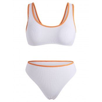 

Ribbed Binding High Cut Tank Bikini Swimwear, White
