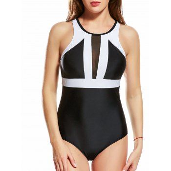 Mesh Insert Colorblock One-piece Swimsuit, Black