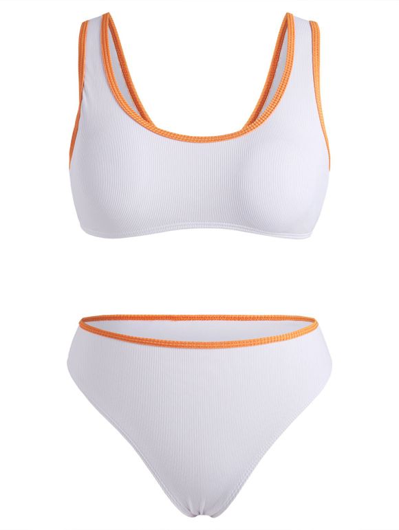 Maillot de Bain Bikini Côtelé à Coupe Haute - Blanc XL