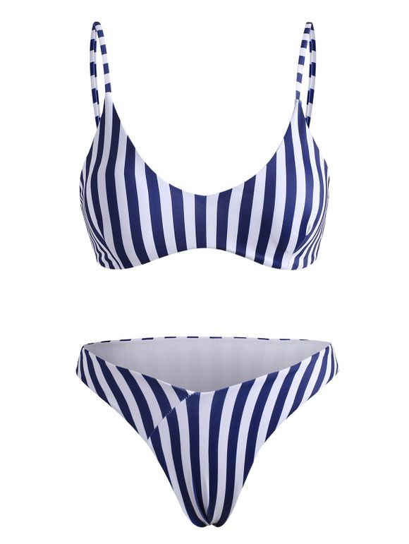 Striped High Cut Cami Bikini Swimwear - BLUE M