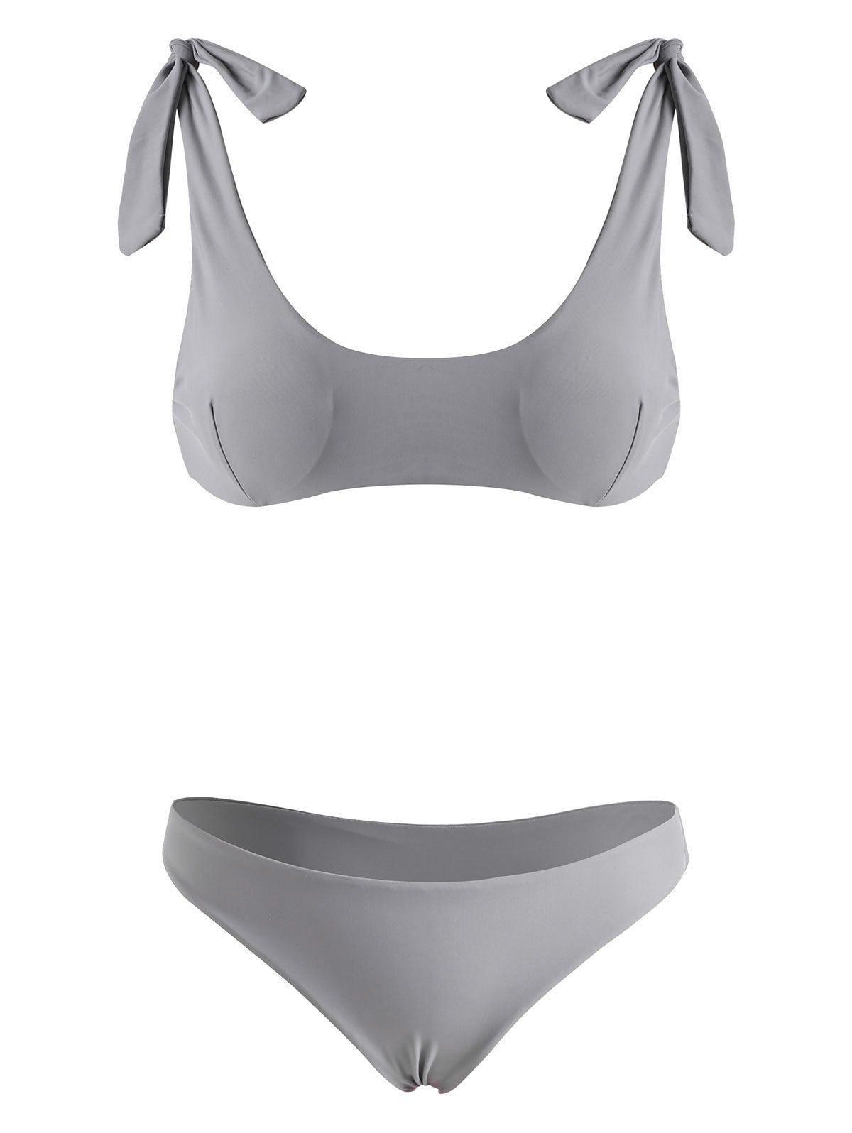 Tie Shoulder Scrunch Butt Tank Bikini Swimwear - LIGHT GRAY XL