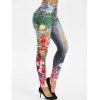 Legging de Noël Moulant à Imprimé 3D Boule et Flocon de Neige - Gris M