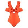 Maillot de Bain Découpé Noué de Grande Taille à Volants Une-Pièce - Orange L