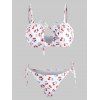 Maillot de Bain Bikini String à Imprimé Cerises avec Attaches sur les Côtés - Blanc L