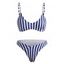 Striped High Cut Cami Bikini Swimwear - BLUE M