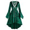 Robe Gothique Manches de Cloche à Taille Haute avec Lacets - Vert profond 3XL
