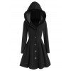 Manteau à Capuche Long en Fausse Fourrure Insérée en Laine - Noir 2XL