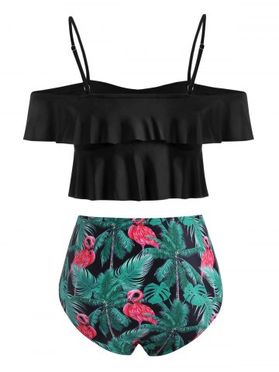 Flamingo Tropical Tree Flounce Tummy Control Two Piece Swimwear
