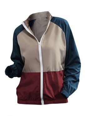 Raglan Sleeve Colorblock Windbreaker Jacket
