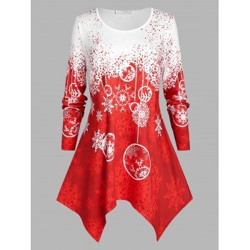 

Plus Size Christmas Snowflake Hanky Hem Tunic Tee, Red