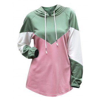 

Colorblock Raglan Sleeve Hoodie, Light pink