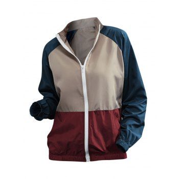 

Raglan Sleeve Colorblock Windbreaker Jacket, Deep blue