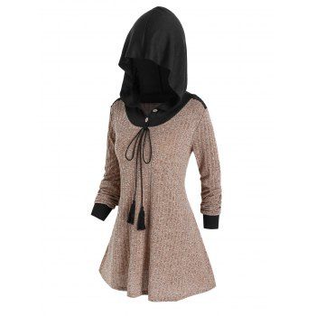 Image of Plus Size Hooded Drawstring Knitwear