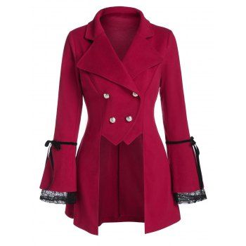 

Double Breasted Lace Up Irregular Wool Coat, Red wine