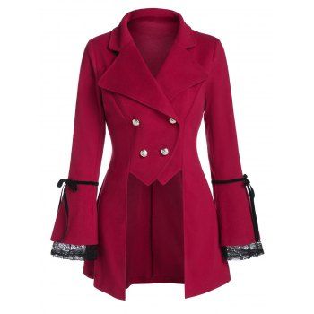Image of Double Breasted Lace Up Irregular Wool Coat