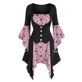

Christmas Snowflake Print Handkerchief Twofer Dress, Black