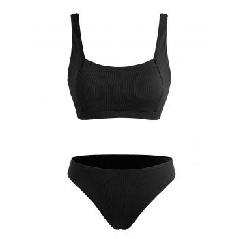 

Ribbed Plain Tank Bikini Swimwear, Black