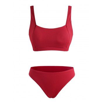 

Ribbed Plain Tank Bikini Swimwear, Red