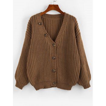 

Ribbed Trim Drop Shoulder Button Up Cardigan, Coffee