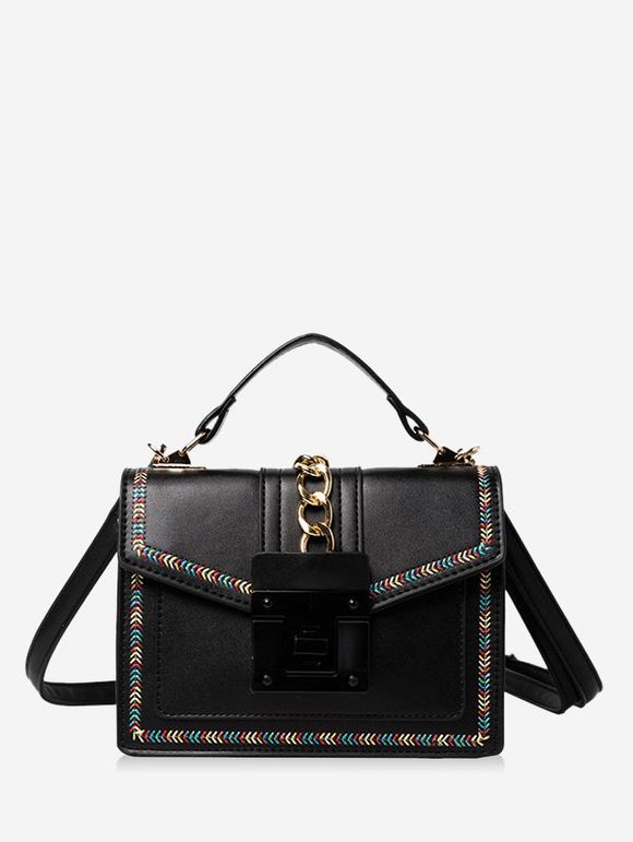 Sac à Bandoulière Cousu Rectangle en Blocs de Couleurs - Noir 