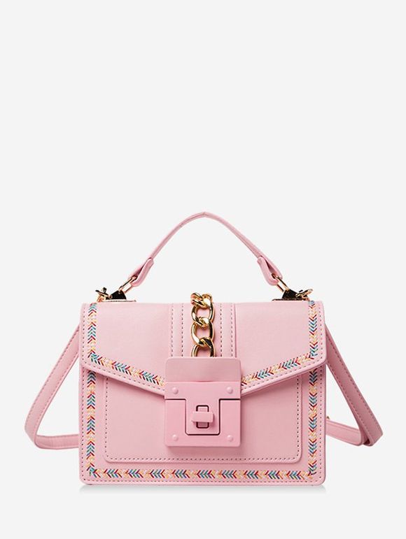Sac à Bandoulière Cousu Rectangle en Blocs de Couleurs - Rose 