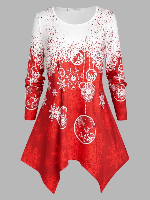 T-shirt Tunique à Motif de Flocon de Neige de Noël Grande Taille - Rouge 5X