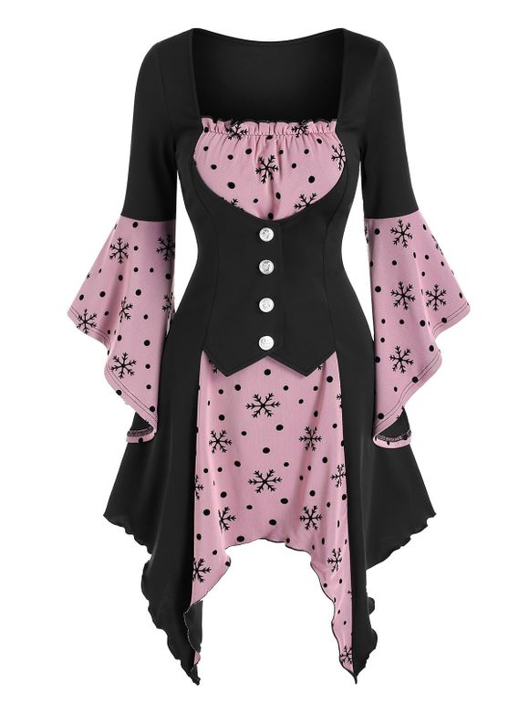 Robe Mouchoir Légère avec Imprimé Flocon de Neige et Géométries de Noël - Noir XL