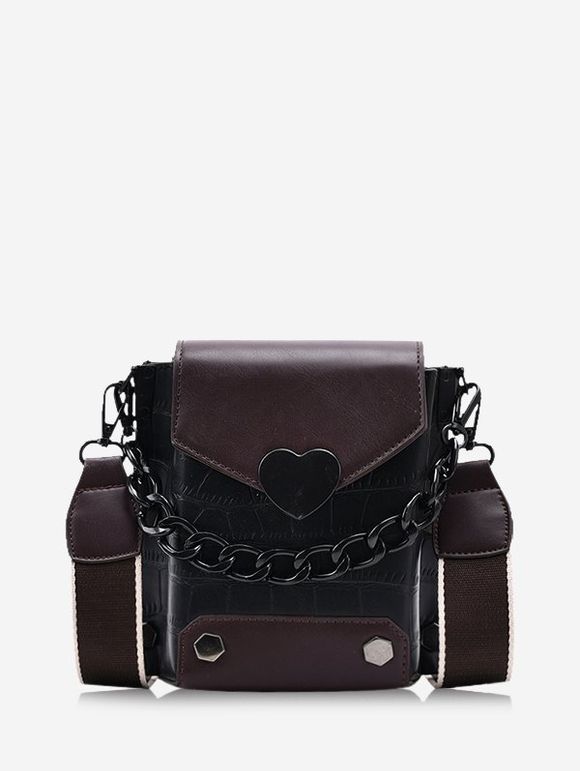 Sac à Bandoulière Rétro Cœur en Blocs de Couleurs avec Chaîne - Noir 