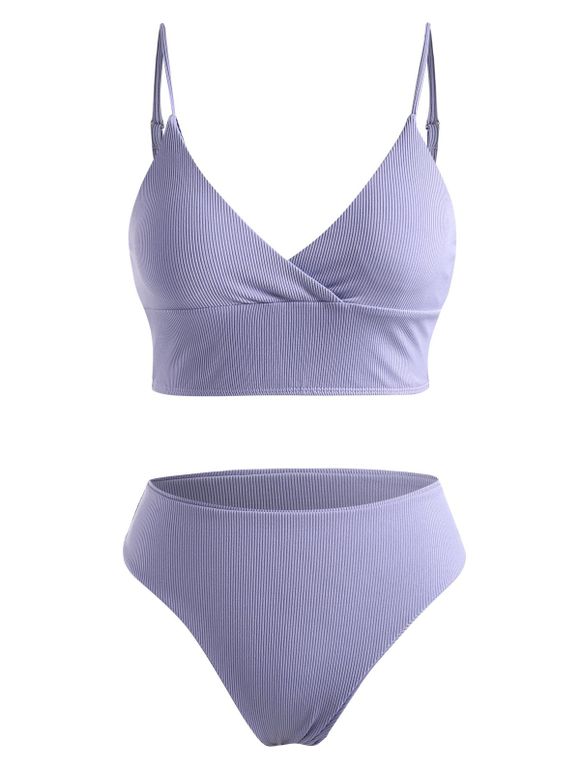 Maillot de Bain Bikini Superposé Côtelé en Avant - Violet clair L