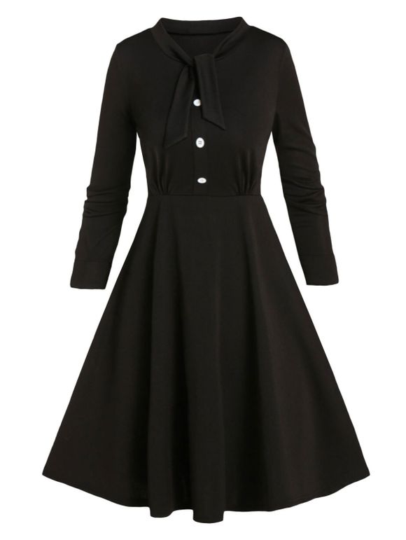 Mini Robe Nouée Boutonnée à Manches Longues - Noir M