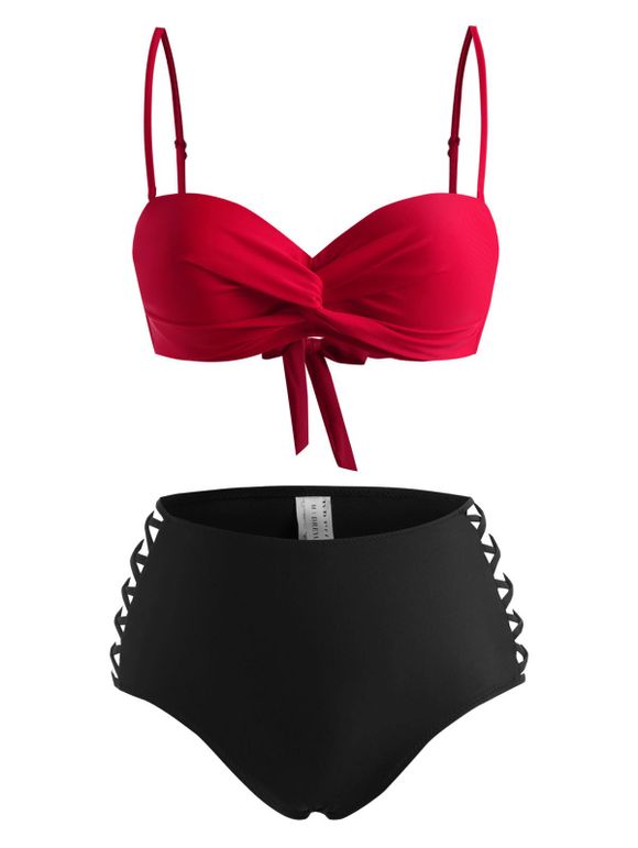 Maillot de Bain Bikini Croisé à Imprimé Chili à Armature Trois Pièces - Rouge S