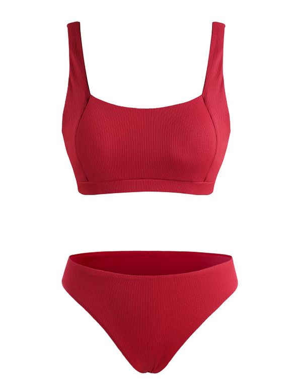 Maillot de Bain Bikini Simple Côtelé - Rouge S
