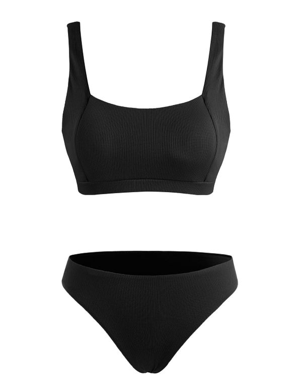 Maillot de Bain Bikini Simple Côtelé - Noir 2XL