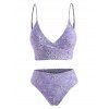 Maillot de Bain Bikini Superposé en Avant Fleuri Imprimé à Coupe Haute - Violet clair S