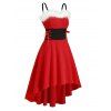 Christmas Faux Fur Insert Lace Up High Low Dress - RED L