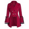 Manteau en Laine Irrégulier Lacé à Double Boutonnage - Rouge Vineux 2XL