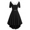 Robe Haute Basse Tricoté Armature en V à Ourlet en Fausse Fourrure - Noir XL