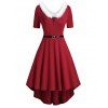 Robe Haute Basse Tricoté Armature en V à Ourlet en Fausse Fourrure - Rouge S
