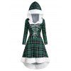 Robe à Capuche Haute Basse à Carreaux en Fausse Fourrure à Lacets - Vert profond 3XL