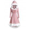 Robe à Capuche Asymétrique Chiné Panneau en Fausse Fourrure à Lacets - Rose 3XL