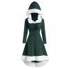 Robe à Capuche Asymétrique Chiné Panneau en Fausse Fourrure à Lacets - Vert Forêt Moyen 2XL