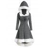 Robe à Capuche Asymétrique Chiné Panneau en Fausse Fourrure à Lacets - Gris Foncé 2XL