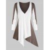 T-shirt Asymétrique en Blocs de Couleurs de Grande Taille - marron foncé 3X