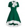 Robe de Noël Haute Basse en Fausse Fourrure Insérée avec Nœud Papillon - Vert Jungle M
