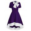 Robe de Noël Haute Basse en Fausse Fourrure Insérée avec Nœud Papillon - Orchidée Foncée XL
