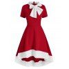 Christmas Bowknot Collar Faux Fur Insert High Low Dress - RED M