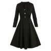 Mini Robe Nouée Boutonnée à Manches Longues - Noir 2XL
