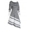 Robe Asymétrique Rayée Plissée à Manches Longues à Col Bénitier avec Lacets - Gris nuageux M